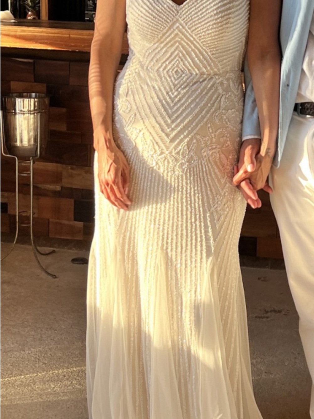 Elegant Ivory Beaded V-Neck Women's Dress
